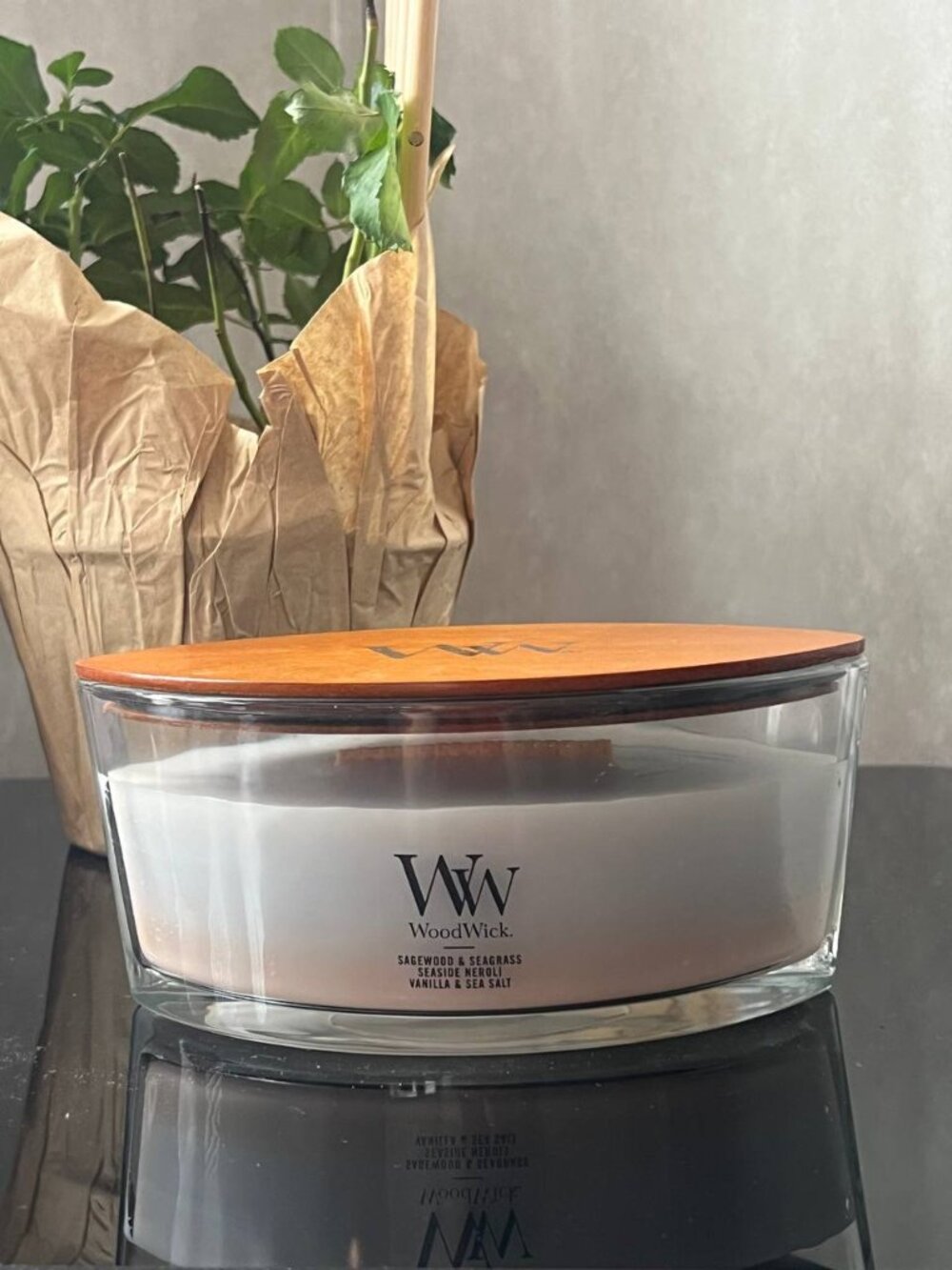 WoodWick Scented Trilogy Ellipse Candle, Sagewood & Seagrass, Seaside Neroli